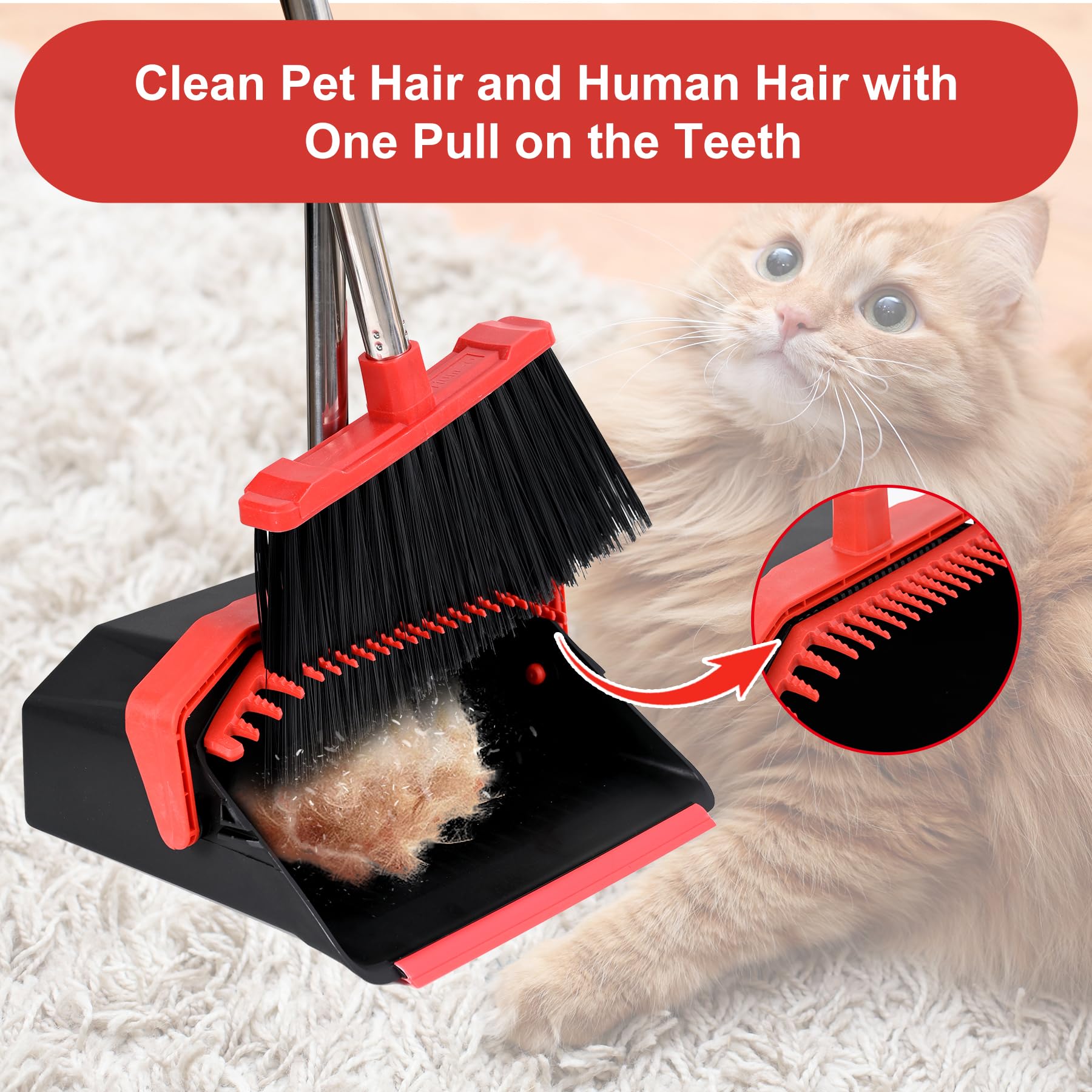 Dustpan teeth help remove hair from broom bristles.